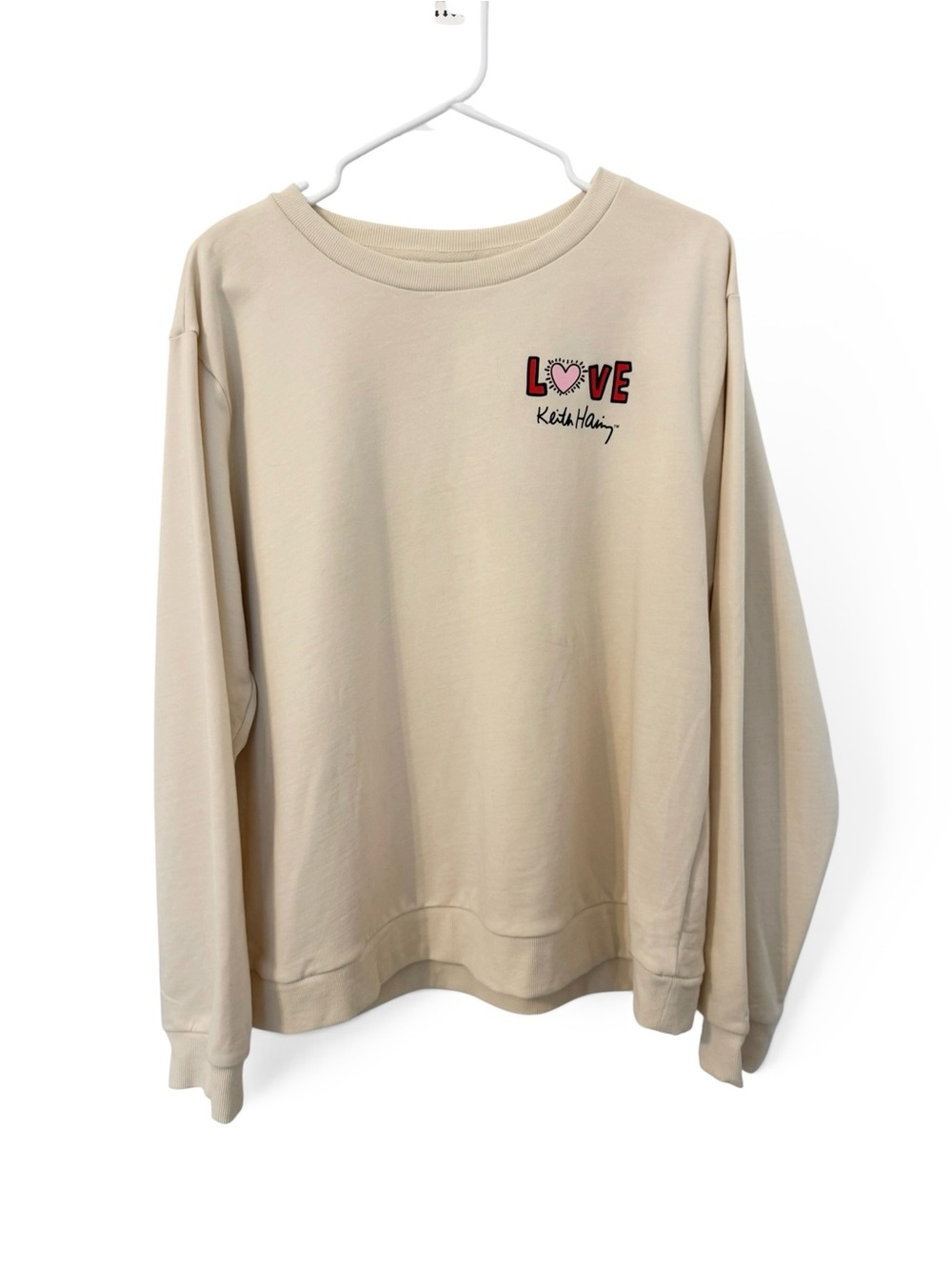EUC Keith Haring Cream “Love” Heart Graphic Crewneck  Size XL